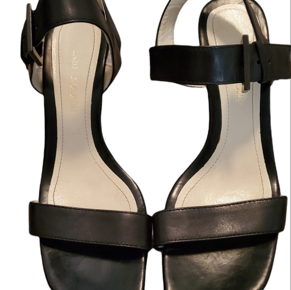 Enzo Angioline Black Leather Stacked Heels 7.5 - Picture 2 of 5